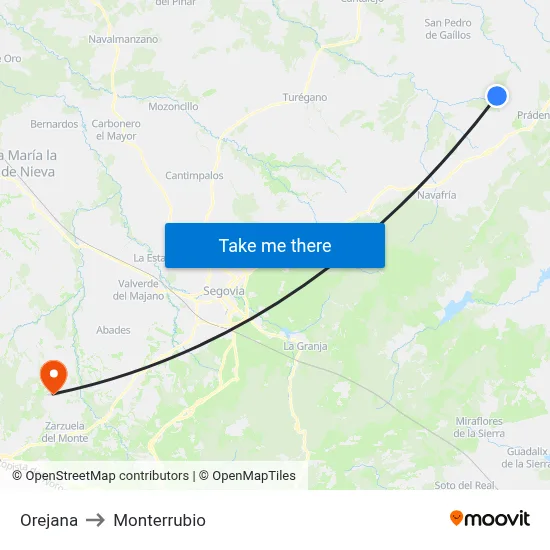 Orejana to Monterrubio map