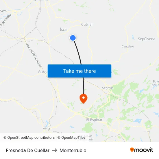 Fresneda De Cuéllar to Monterrubio map