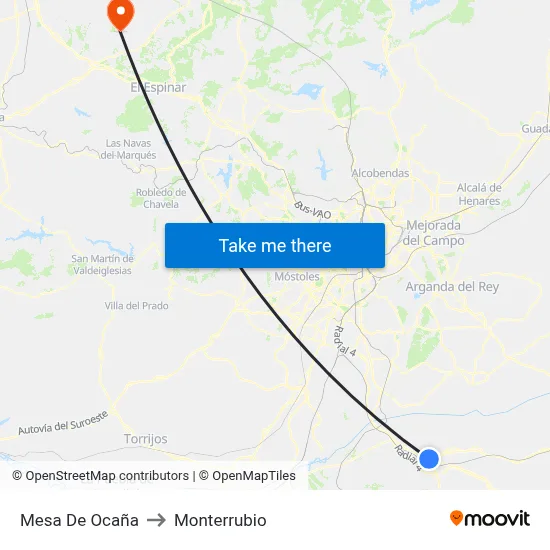 Mesa De Ocaña to Monterrubio map