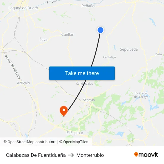 Calabazas De Fuentidueña to Monterrubio map