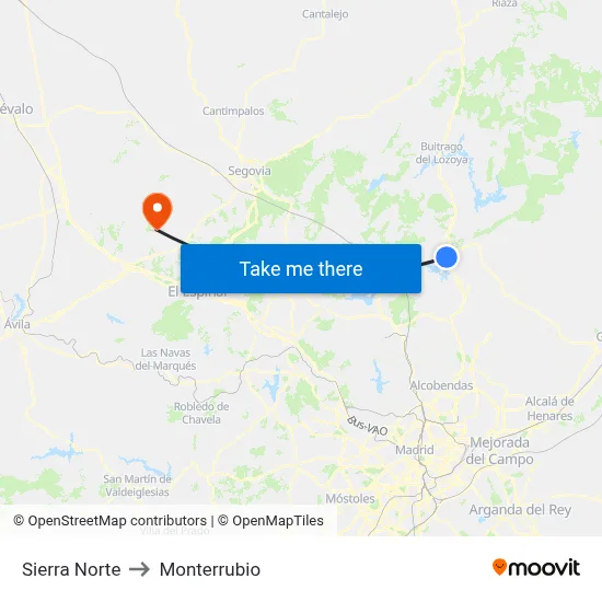 Sierra Norte to Monterrubio map