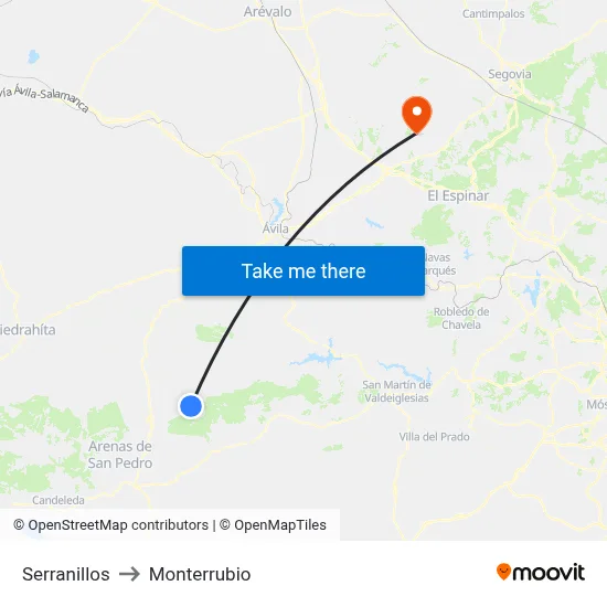 Serranillos to Monterrubio map