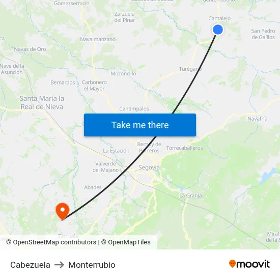 Cabezuela to Monterrubio map