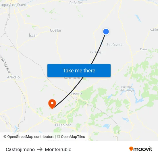 Castrojimeno to Monterrubio map