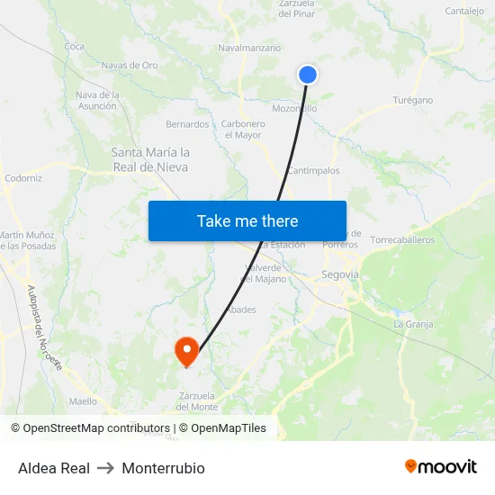 Aldea Real to Monterrubio map