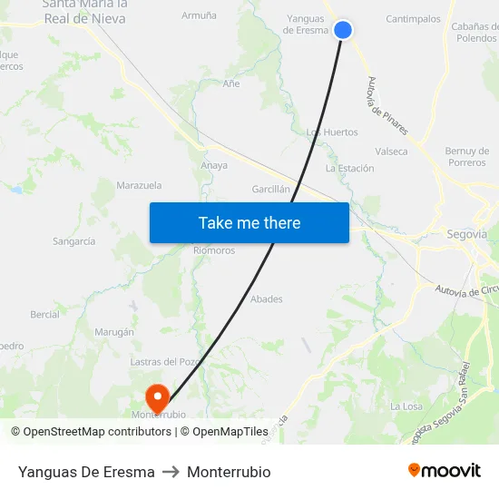 Yanguas De Eresma to Monterrubio map