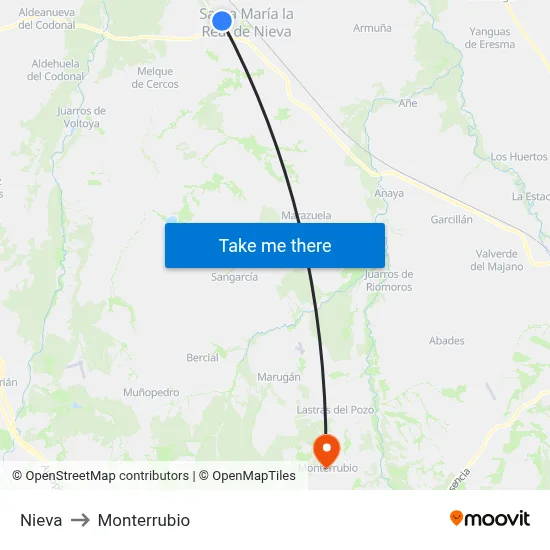 Nieva to Monterrubio map
