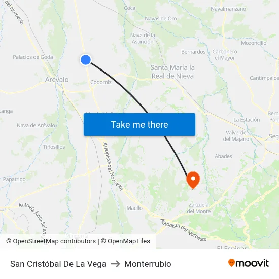 San Cristóbal De La Vega to Monterrubio map