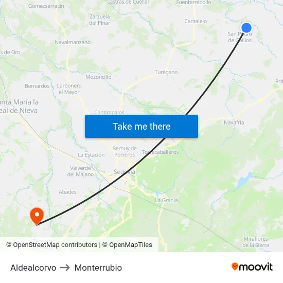 Aldealcorvo to Monterrubio map