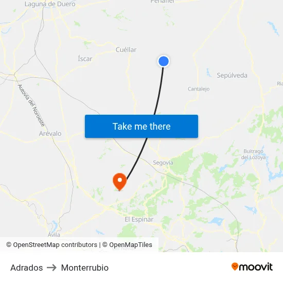 Adrados to Monterrubio map