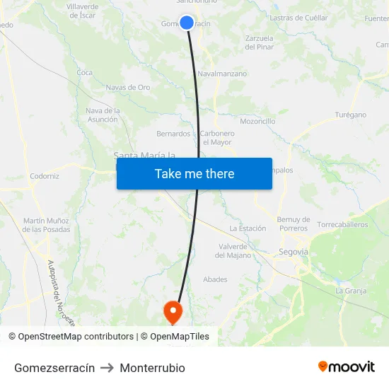 Gomezserracín to Monterrubio map