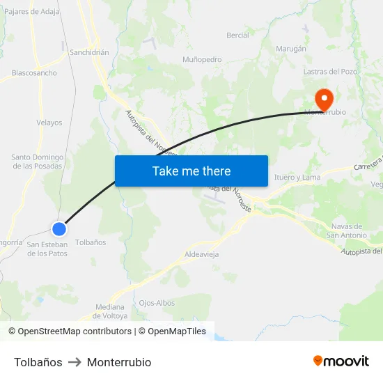 Tolbaños to Monterrubio map
