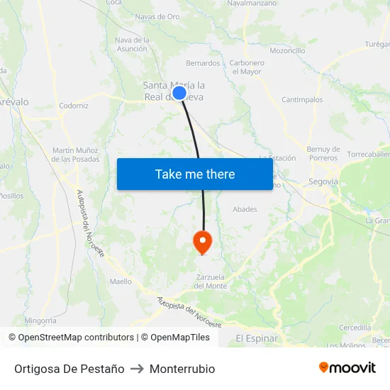 Ortigosa De Pestaño to Monterrubio map
