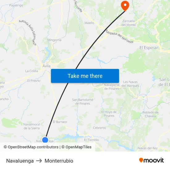 Navaluenga to Monterrubio map