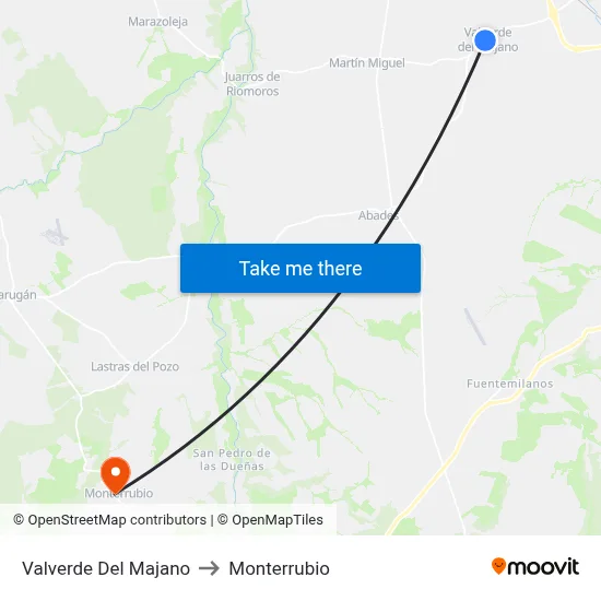 Valverde Del Majano to Monterrubio map