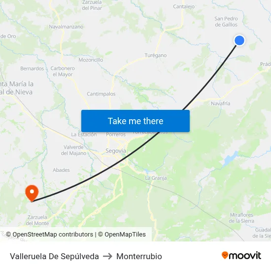 Valleruela De Sepúlveda to Monterrubio map