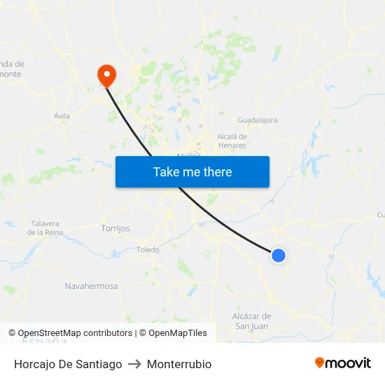 Horcajo De Santiago to Monterrubio map