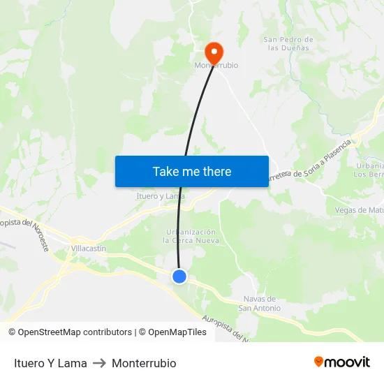Ituero Y Lama to Monterrubio map
