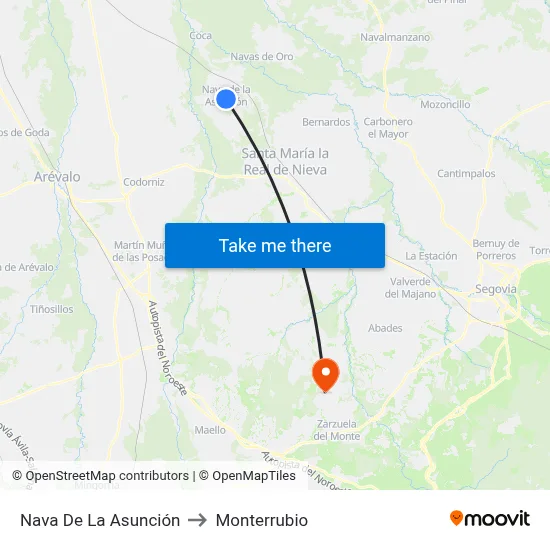 Nava De La Asunción to Monterrubio map