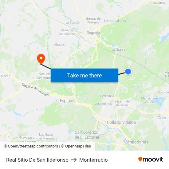 Real Sitio De San Ildefonso to Monterrubio map