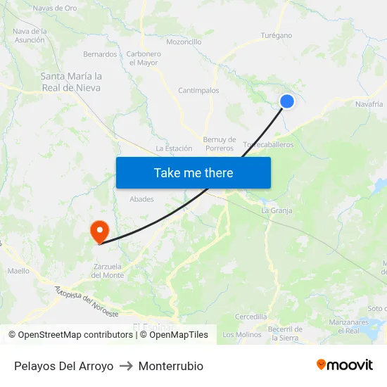 Pelayos Del Arroyo to Monterrubio map
