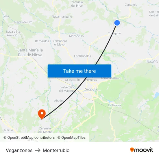 Veganzones to Monterrubio map