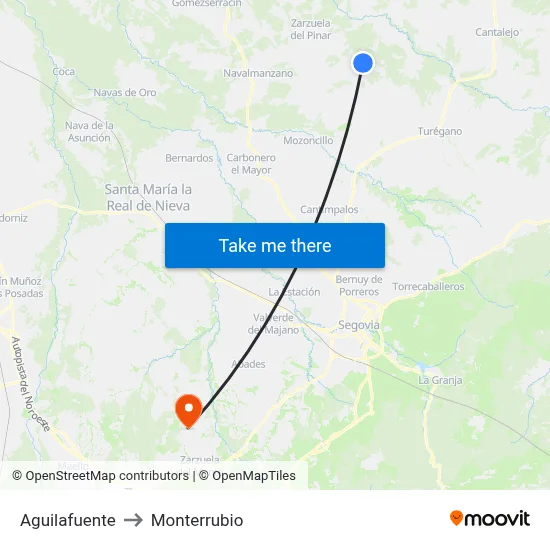 Aguilafuente to Monterrubio map