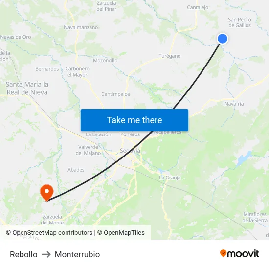 Rebollo to Monterrubio map