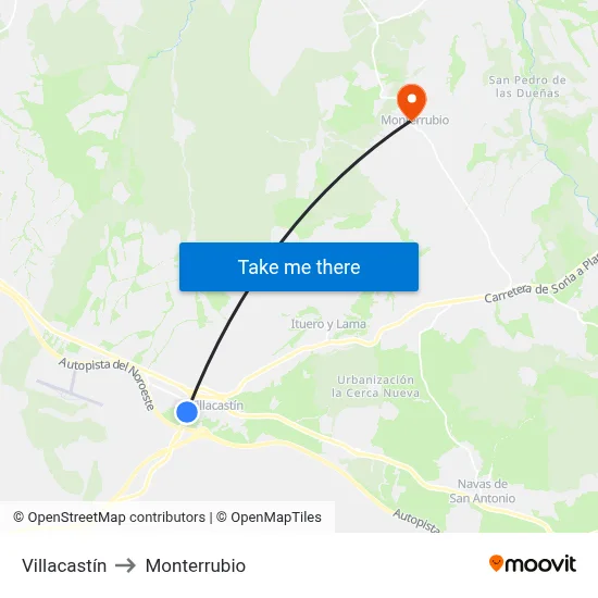 Villacastín to Monterrubio map