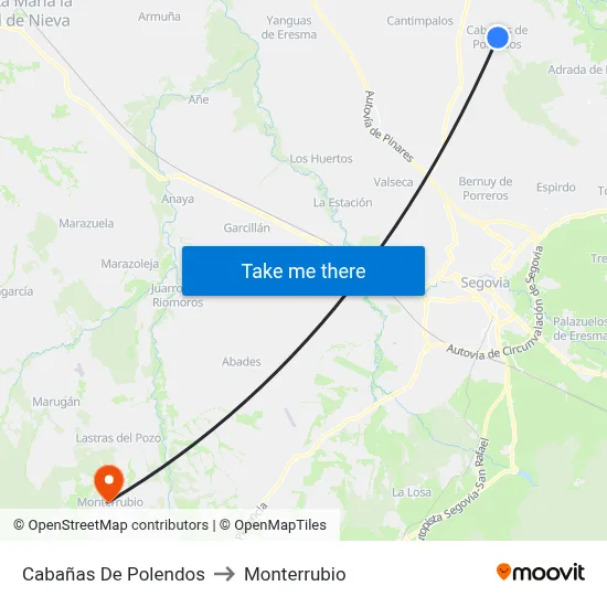 Cabañas De Polendos to Monterrubio map