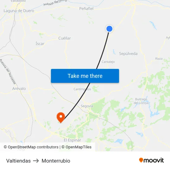 Valtiendas to Monterrubio map