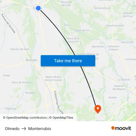 Olmedo to Monterrubio map
