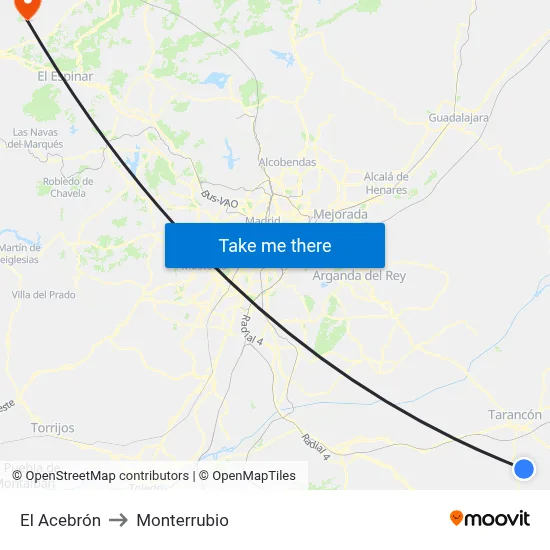 El Acebrón to Monterrubio map