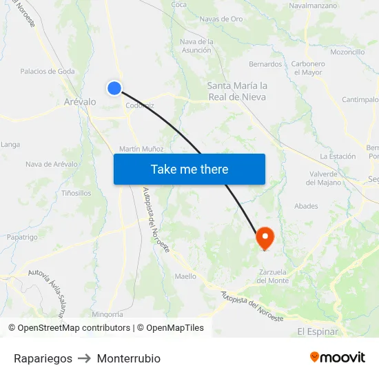 Rapariegos to Monterrubio map