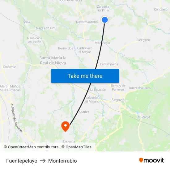 Fuentepelayo to Monterrubio map