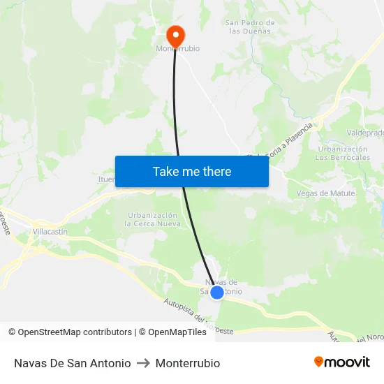 Navas De San Antonio to Monterrubio map