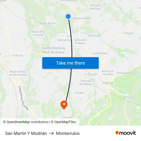 San Martín Y Mudrián to Monterrubio map