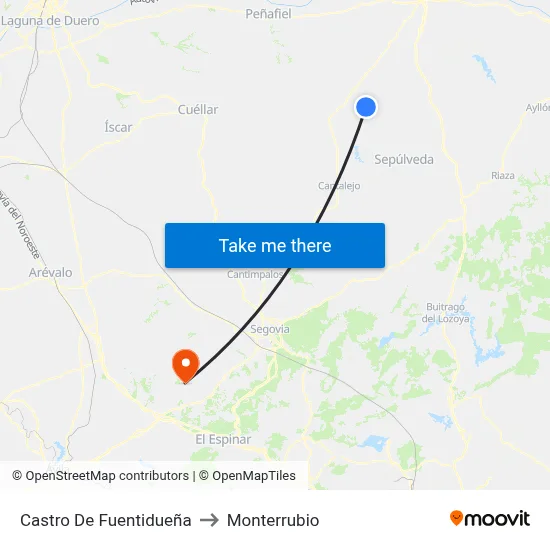 Castro De Fuentidueña to Monterrubio map