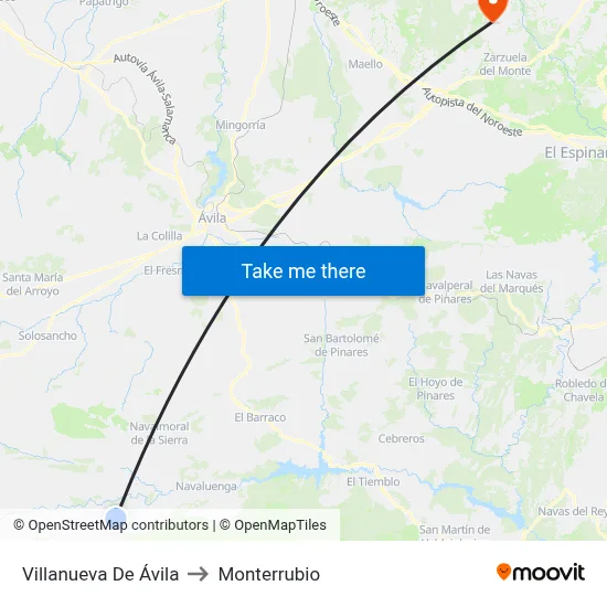 Villanueva De Ávila to Monterrubio map