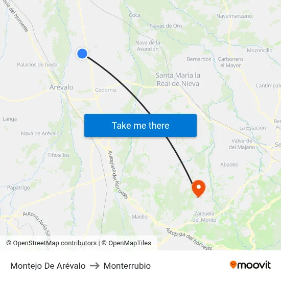 Montejo De Arévalo to Monterrubio map