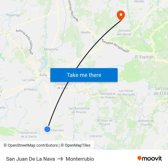 San Juan De La Nava to Monterrubio map