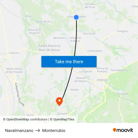 Navalmanzano to Monterrubio map