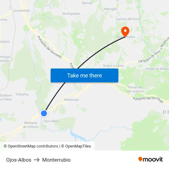 Ojos-Albos to Monterrubio map