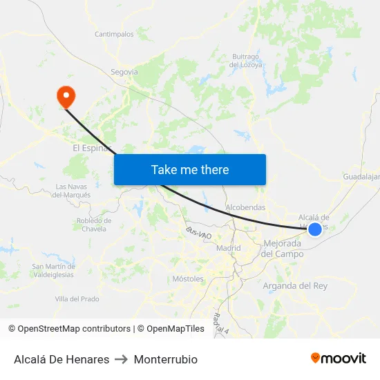 Alcalá De Henares to Monterrubio map
