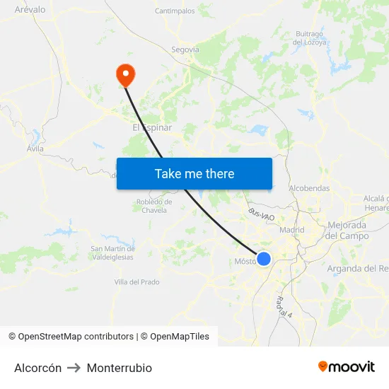 Alcorcón to Monterrubio map