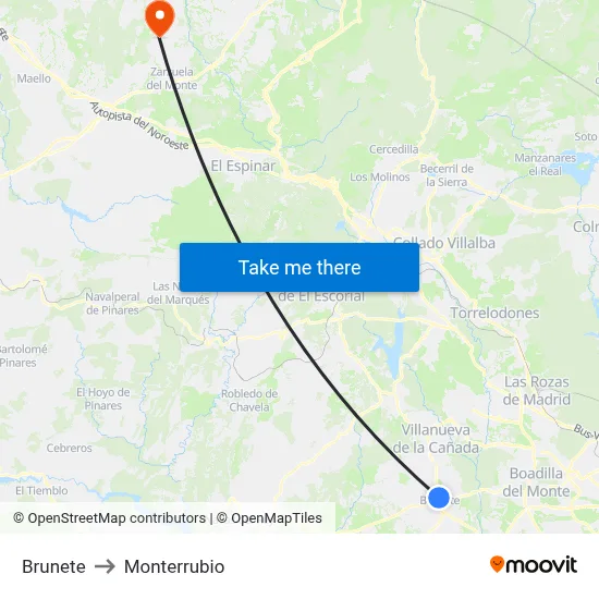 Brunete to Monterrubio map