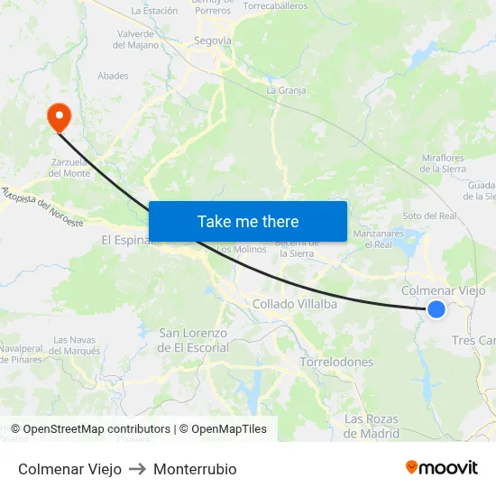 Colmenar Viejo to Monterrubio map