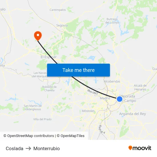 Coslada to Monterrubio map