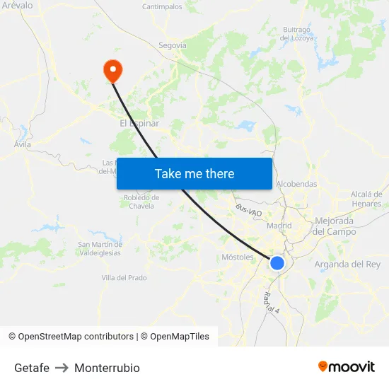Getafe to Monterrubio map