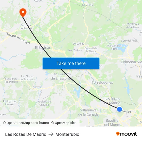 Las Rozas De Madrid to Monterrubio map